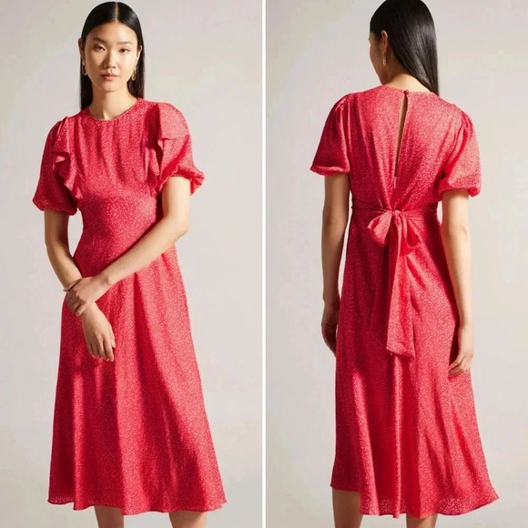 Ted Baker London Dresses & Skirts - Ted Baker London Geometric Floral Print Puff Sleeves Midi Dress Size 8 US